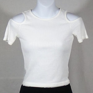 TOPSHOP (SZ 0) SHOULDERLESS RIBBED TOP